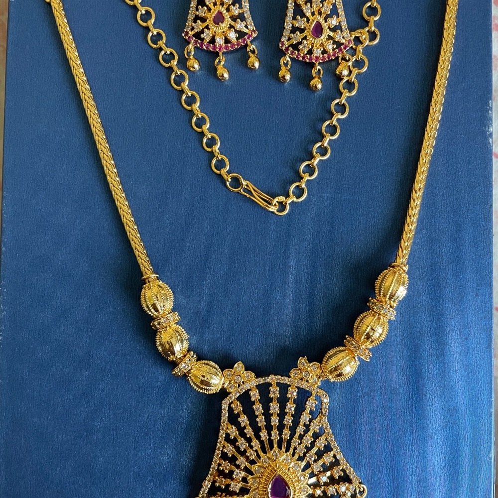 Gold-Tone Women’s Necklace & Earring Set with Purple Accent